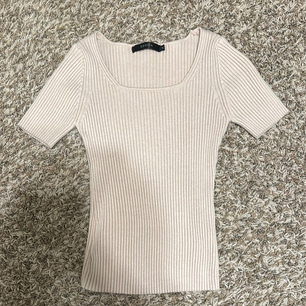 Women's Cream Ribbed Short Sleeve Tee